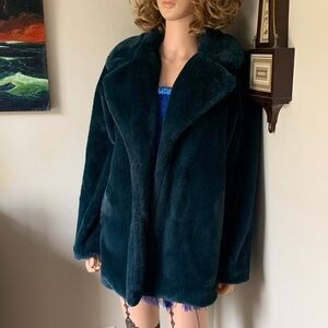 Catherine Malandrino Cerulean Faux Fur Jacket L EUC